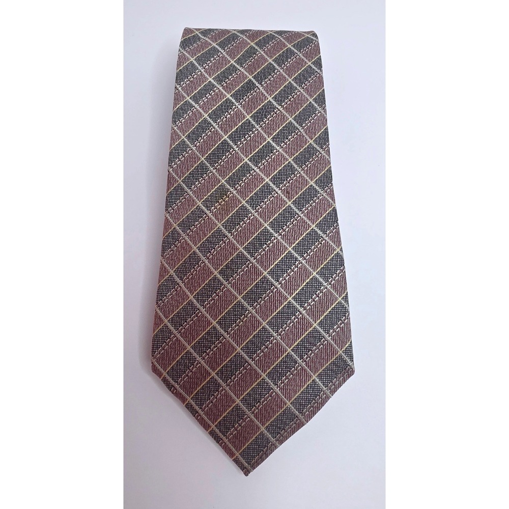 Sissy by Kansai Yamamoto Silk Tie Brown Grey Plaid Geometric Made in Japan